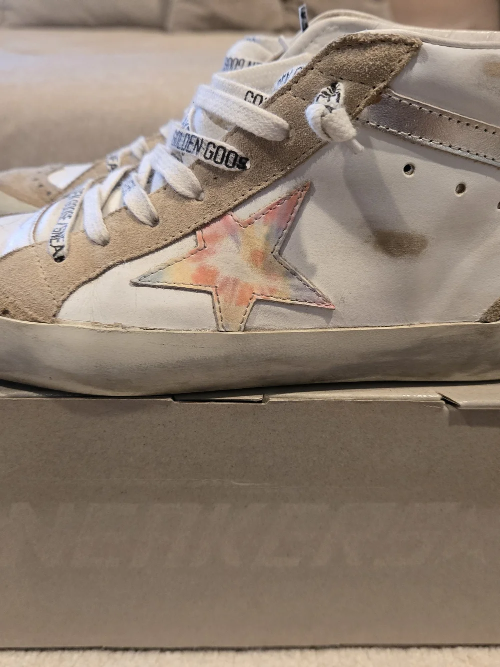 Golden Goose Mid Star Classic Beige Suede High-Top Sneakers